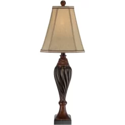 Regency Hill Traditional Table Lamp 28.5" Tall Carved Two Tone Brown Urn Shaped Beige Fabric Shade For Living Room Family Bedroom Bedside -Online Home Decoration GUEST 04e973d3 201f 48df ac85 09dc5cd1b850