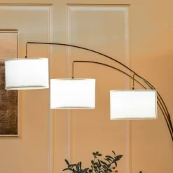 HOMCOM Arc Floor Lamp With 3 Hanging Drum Shape Lampshade, Flexible Steel Pole And Marble Round Base, Black/White -Online Home Decoration GUEST 07a8dccc be8b 44fa 96da 5e1cfcb0b525