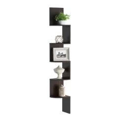Hastings Home 5-Tier Floating Corner Shelf - Matte Espresso Brown