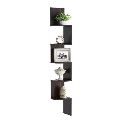 Floating Corner Shelf- 5 Tier Wall Shelves With Hidden Brackets To Display Décor, Books, Photos, More- Hardware Included By Lavish Home (Dark Brown) 4 Floating Corner Shelf- 5 Tier Wall Shelves With Hidden Brackets To Display Décor, Books, Photos, More- Hardware Included By Lavish Home (Dark Brown) - Image 2