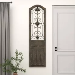 17" X 19" Wood Scroll Distressed Door Inspired Ornamental Wall Decor With Metal Wire Details Brown - Olivia & May -Online Home Decoration GUEST 081aff3e 13a1 4619 9a1f 02477f401dd5