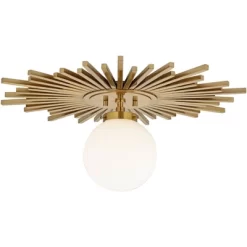 Possini Euro Design Hazel Modern Ceiling Light Semi Flush Mount Fixture 24" Wide Warm Brass White Globe Shade For Bedroom Kitchen Living Room Hallway -Online Home Decoration GUEST 09f457ea 2d85 4a3f a988 56d08537b4d9