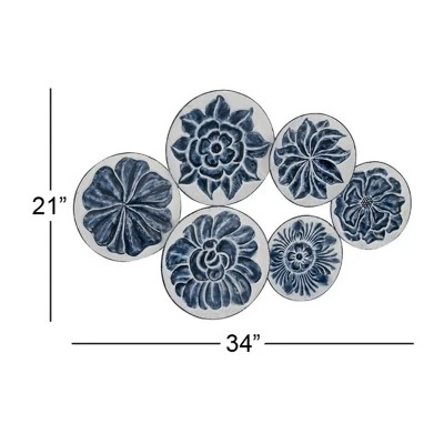 Metal Plate Wall Decor With Embossed Details Blue - Olivia & May 4 Metal Plate Wall Decor With Embossed Details Blue - Olivia & May - Image 2