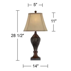 Regency Hill Traditional Table Lamp 28.5" Tall Carved Two Tone Brown Urn Shaped Beige Fabric Shade For Living Room Family Bedroom Bedside -Online Home Decoration GUEST 0cb6b98e d843 416e b142 1d58a83b6a83
