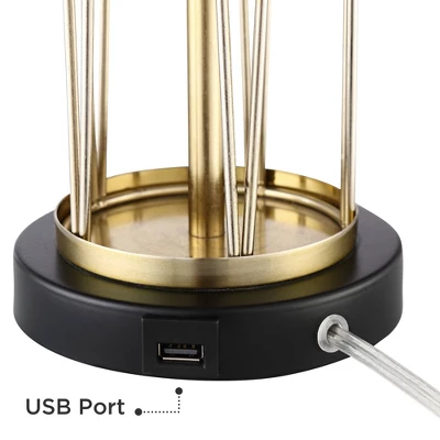 360 Lighting Nathan Modern Table Lamps 25 1/2" High Set Of 2 Gold Metal With USB Charging Ports White Drum Shade For Bedroom Living Room Home Desk 4 360 Lighting Nathan Modern Table Lamps 25 1/2" High Set Of 2 Gold Metal With USB Charging Ports White Drum Shade For Bedroom Living Room Home Desk - Image 2