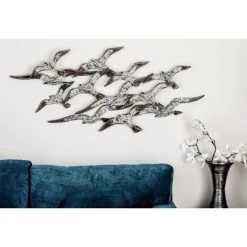 Metal Bird Flying Flock Of Wall Decor White - Olivia & May