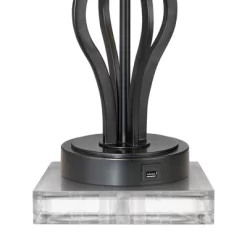 360 Lighting Heather Modern Table Lamps Set Of 2 With Square Risers 27 1/4" Tall Dark Iron USB Charging Port Burlap Drum Shade For Bedroom Living Room -Online Home Decoration GUEST 14fe9925 5c62 4be9 9db9 e5e48d89e286