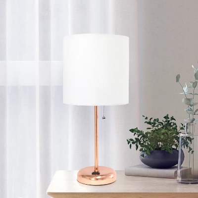 19.5" Bedside Power Outlet Base Metal Table Desk Lamp Rose Gold With White Fabric Shade - Creekwood Home 9 19.5" Bedside Power Outlet Base Metal Table Desk Lamp Rose Gold With White Fabric Shade - Creekwood Home - Image 7