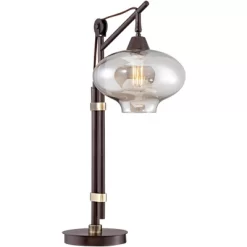 Franklin Iron Works Calyx Modern Industrial Desk Lamp 29" Tall Bronze Brown Cognac Glass Dome Shade For Bedroom Living Room Bedside Nightstand Office -Online Home Decoration GUEST 19ec1104 31ab 43e7 bd77 e3ff601102d3