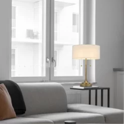 Metal Twin Pull Contemporary Table Lamp Antique Brass - Cal Lighting