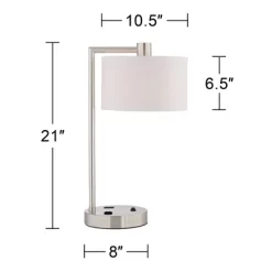 360 Lighting Colby Modern Desk Lamps 21" High Set Of 2 Brushed Nickel With USB And AC Power Outlet In Base White Linen Drum Shade For Bedroom Office -Online Home Decoration GUEST 1b67ff4b bc9e 4fd3 8363 50634c0c2d76