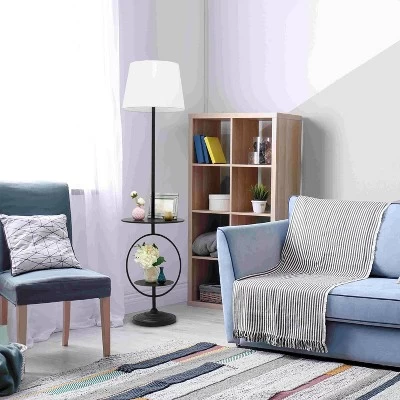 Bedside Nightstand End Table Dual Shelf Decorative Floor Lamp Black - Elegant Designs 5 Bedside Nightstand End Table Dual Shelf Decorative Floor Lamp Black - Elegant Designs - Image 3