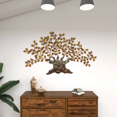 Traditional Metal Tree Indoor Outdoor Wall Decor With Leaves Brown - Olivia & May 11 Traditional Metal Tree Indoor Outdoor Wall Decor With Leaves Brown - Olivia & May - Image 9
