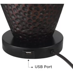 Franklin Iron Works Kaly Rustic Table Lamps With Square Risers 25" High Set Of 2 Oil Rubbed USB Charging Port Bronze Drum Shade For Living Room Desk -Online Home Decoration GUEST 2139cc4d fb9e 4e2f b6ef 2255e14abe93