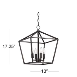 Franklin Iron Works Queluz Bronze Pendant Chandelier 13" Wide Industrial Rustic Geometric Cage 4-Light Fixture For Dining Room House Kitchen Island -Online Home Decoration GUEST 215b6a35 665e 4255 b850 d5725abb7b8a