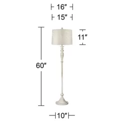 360 Lighting Vintage Shabby Chic Floor Lamp 60" Tall Antique White Washed Off White Washed Silver Drum Shade For Living Room Bedroom Office -Online Home Decoration GUEST 21a3aa8c 8573 4426 86a8 82b3b1e2bdcb