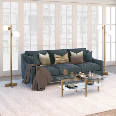 70.5' Floor Lamp With Milk Glass Orb Shade In Gold - Henn&Hart 3 70.5' Floor Lamp With Milk Glass Orb Shade In Gold - Henn&Hart