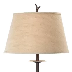 Franklin Iron Works Rustic Floor Lamp With Table 63.5" Tall Wood Twisted Iron Base Linen Empire Shade For Living Room Reading Bedroom -Online Home Decoration GUEST 26429f54 6c11 4d9b 8a36 12e1a3d43fad