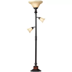 Kathy Ireland Sonnett Vintage Rustic Torchiere Floor Lamp With Side Lights 72" Tall Bronze Champagne Alabaster Glass Shade For Living Room Reading -Online Home Decoration GUEST 28027e59 91d7 435b bc4c 678595bec102