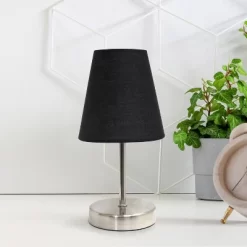 10.5" Petite Metal Stick Bedside Table Desk Lamp In Sand Nickel With Fabric Shade Black - Creekwood Home -Online Home Decoration GUEST 28ea273b 1d08 41bb b851 e89f743db000