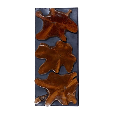Teak Wood Abstract Handmade Live Edge Wall Decor Brown - Olivia & May 3 Teak Wood Abstract Handmade Live Edge Wall Decor Brown - Olivia & May