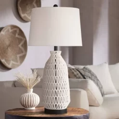 360 Lighting San Carlos Modern Coastal Table Lamp 29 1/2" Tall Ivory Rope Wicker White Fabric Drum Shade For Bedroom Living Room Bedside Nightstand