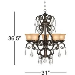 Kathy Ireland French Bronze Chandelier 31" Wide Rustic Crystal Amber Bell Glass 5-Light Fixture For Dining Room House Home Kitchen -Online Home Decoration GUEST 2ac48078 3be1 4416 849f fa38dda7c383