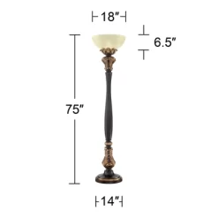 Barnes And Ivy Traditional Torchiere Floor Lamp 75" Tall Carved Wood Amber Glass Shade Foot Dimmer For Living Room Bedroom Office House -Online Home Decoration GUEST 2f145e3c fa82 4c0a a2d2 ef108342799e