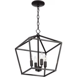Franklin Iron Works Queluz Bronze Pendant Chandelier 13" Wide Industrial Rustic Geometric Cage 4-Light Fixture For Dining Room House Kitchen Island -Online Home Decoration GUEST 30476a57 5234 4dea 93f6 4b3159096987