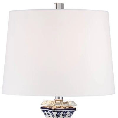 Barnes And Ivy Table Lamps 28" Tall Set Of 2 Porcelain Blue Floral Jar Geneva White Drum Shade For Living Room Family Bedroom Bedside 5 Barnes And Ivy Table Lamps 28" Tall Set Of 2 Porcelain Blue Floral Jar Geneva White Drum Shade For Living Room Family Bedroom Bedside - Image 3