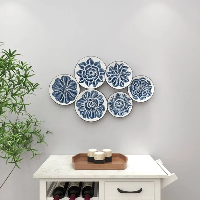 Metal Plate Wall Decor With Embossed Details Blue - Olivia & May 8 Metal Plate Wall Decor With Embossed Details Blue - Olivia & May - Image 6