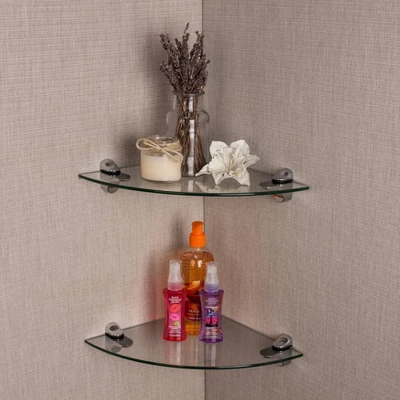 (Set Of 2) 10" X 10" Radial Floating Shelves Clear Glass - Danya B. 5 (Set Of 2) 10" X 10" Radial Floating Shelves Clear Glass - Danya B. - Image 3