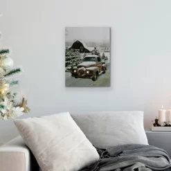 Northlight LED Lighted Fiber Optic Truck With Tree Christmas Canvas Wall Art 15.75" X 11.75"