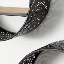 Sullivans Perforated Metal Round Shelf Set Of 2, 15.75"H & 14"H Black