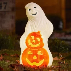 Union Products 56480 60-Watt Light Up Ghost And Pumpkin Halloween Outdoor Garden Statue Decoration Made From Blow-Molded Plastic, White/Orange -Online Home Decoration GUEST 3d4ed366 15d5 4e15 ab95 f7754f28d3d0