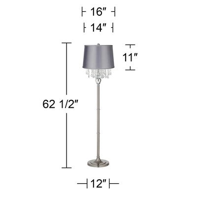 360 Lighting Modern Floor Lamp 62.5" Tall Satin Steel Chrome Crystal Chandelier Light Gray Satin Drum Shade For Living Room Reading Bedroom 4 360 Lighting Modern Floor Lamp 62.5" Tall Satin Steel Chrome Crystal Chandelier Light Gray Satin Drum Shade For Living Room Reading Bedroom - Image 2