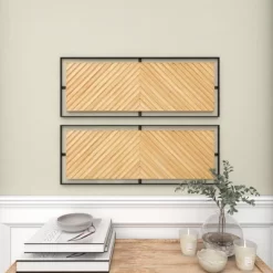 Wood Geometric Linear Carved Wall Decor With Black Frame Set Of 2 Brown - Olivia & May -Online Home Decoration GUEST 471f4eaf 8355 4b8c 8c5d 0cd8a9a08a37