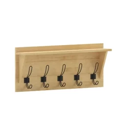Merrick Lane Pine Wood 24 Inch Wall Mount Storage Rack With 5 Hanging Hooks And Upper Display Shelf -Online Home Decoration GUEST 475d0a06 1f5c 49a2 bdc2 977bd3911d26