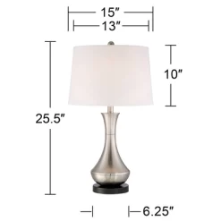 360 Lighting Simon Modern Table Lamps 25 1/2" High Set Of 2 Brushed Nickel With USB Charging Port And Table Top Dimmers White Fabric For Home Desk -Online Home Decoration GUEST 48701293 a8ca 43f9 a436 e381dbf3673b
