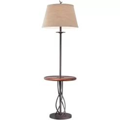 Franklin Iron Works Rustic Floor Lamp With Table 63.5" Tall Wood Twisted Iron Base Linen Empire Shade For Living Room Reading Bedroom -Online Home Decoration GUEST 48f295fb d6a0 4565 abe3 71d99367aabe