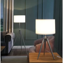 64" X 47" Mid-Century Adjustable Tripod Metal Floor Lamp Chrome/Silver - Ore International -Online Home Decoration GUEST 493798f7 d8e9 4cea 8619 2aa25c12b3f2