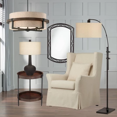 Possini Euro Design Bronze Wood Finish Pendant Chandelier 22" Wide Rustic Farmhouse Tan Fabric Drum 4-Light Fixture For Dining Room House 9 Possini Euro Design Bronze Wood Finish Pendant Chandelier 22" Wide Rustic Farmhouse Tan Fabric Drum 4-Light Fixture For Dining Room House - Image 7