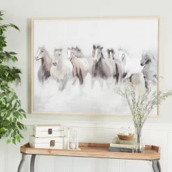 Canvas Horse Handmade Framed Wall Art With Brown Frame Gray - Olivia & May