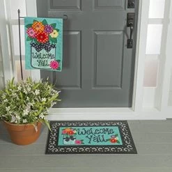 Evergreen Indoor Outdoor Welcome Y'all Bundle Set Of 4 - Garden Flag Stand And Flag, Sassafras Doormat Frame And Sassafras Insert -Online Home Decoration GUEST 4e673be9 cff1 46e2 9e24 e6e37cff84d3