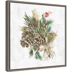 16" X 16" Holiday Spirit Pinecone Wreath By PI Studio Framed Canvas Wall Art - Amanti Art
