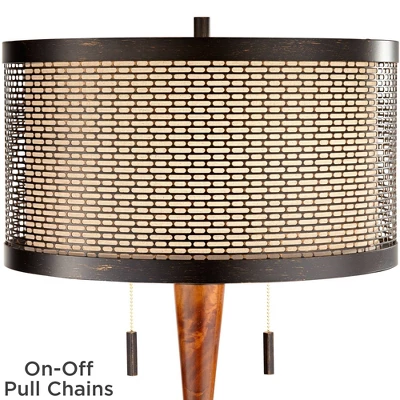 Franklin Iron Works Hunter Rustic Floor Lamp With Tray Table 64 3/4" Tall Faux Wood Bronze USB Charging Port Oatmeal Linen Drum Shade For Living Room 7 Franklin Iron Works Hunter Rustic Floor Lamp With Tray Table 64 3/4" Tall Faux Wood Bronze USB Charging Port Oatmeal Linen Drum Shade For Living Room - Image 5