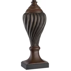 Regency Hill Traditional Table Lamp 28.5" Tall Carved Two Tone Brown Urn Shaped Beige Fabric Shade For Living Room Family Bedroom Bedside -Online Home Decoration GUEST 4fe85899 dbee 48e3 8d29 2efde21643cd