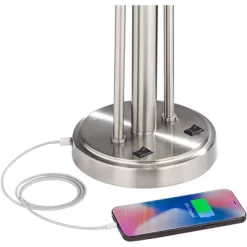 Possini Euro Design Wagner Modern Table Lamp 29 3/4" Tall Brushed Nickel With USB Charging Port And LED Gooseneck Lights White Shade For Living Room -Online Home Decoration GUEST 5137e03a 8258 477e 8b65 0bec03d98310