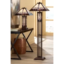 Robert Louis Tiffany Alfred Mission Table Lamp 26" High Bronze With Nightlight Stained Art Glass Shade For Bedroom Living Room Bedside Nightstand Home -Online Home Decoration GUEST 51cfd9fc 0bf1 41dd ad88 5efed8b8d01f