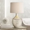 360 Lighting Waylon Modern Table Lamp 28" Tall Textured Mercury Glass Off White Tapered Drum Shade For Bedroom Living Room Bedside Nightstand Office